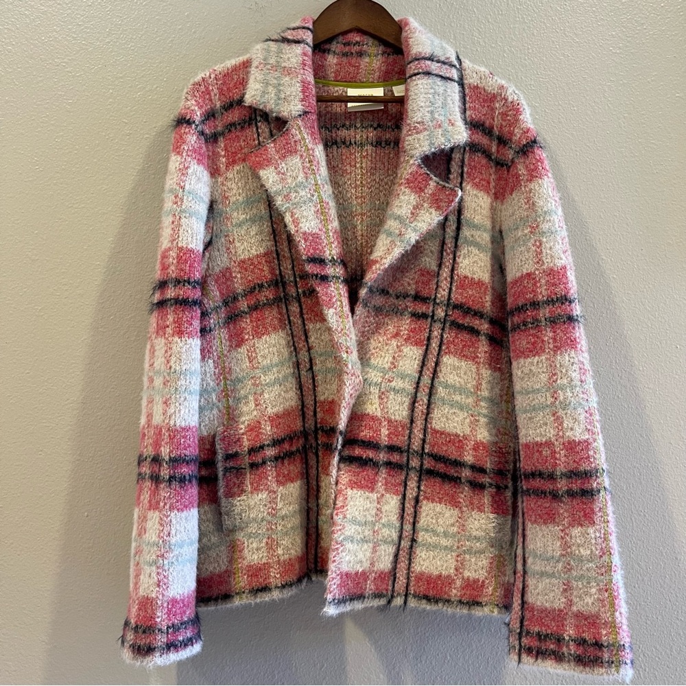 Anthropologie Maeve Aurelia pink plaid alpaca wool shacket jacket cardigan XL